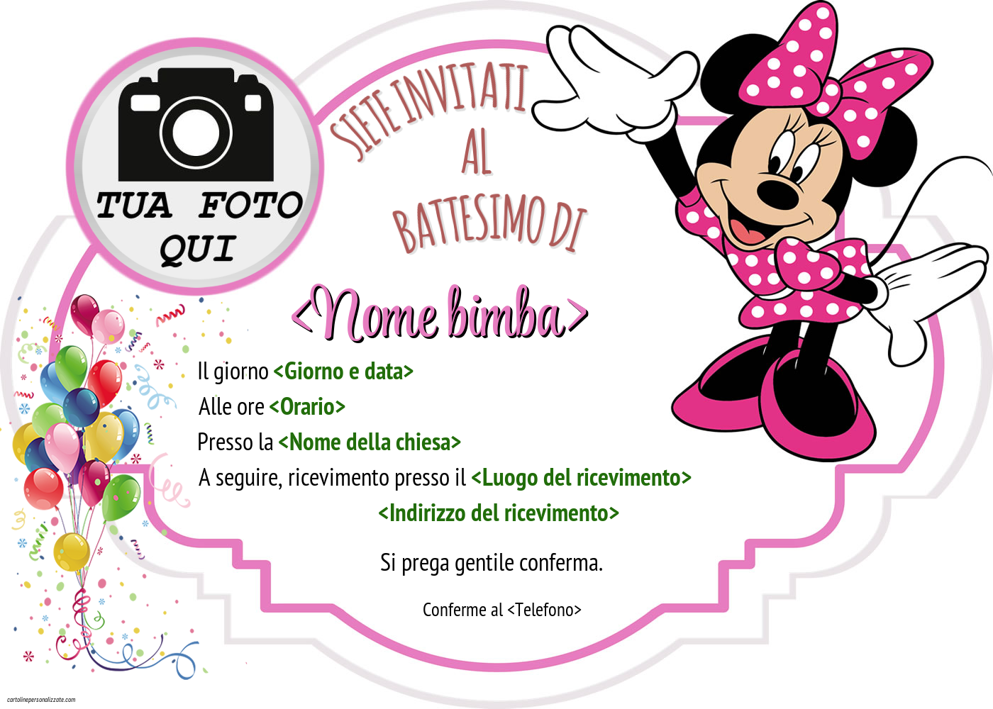 Poster con Foto Personalizzato Baby Minnie Topolina Nascita - Smart Print