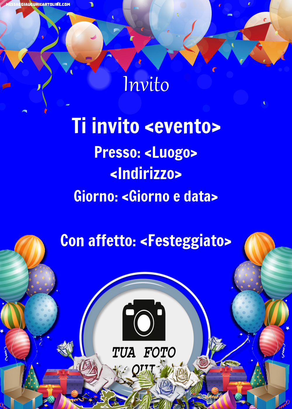 Invito con la tua immagine e palloncini | Crea inviti personalizzati di compleanno