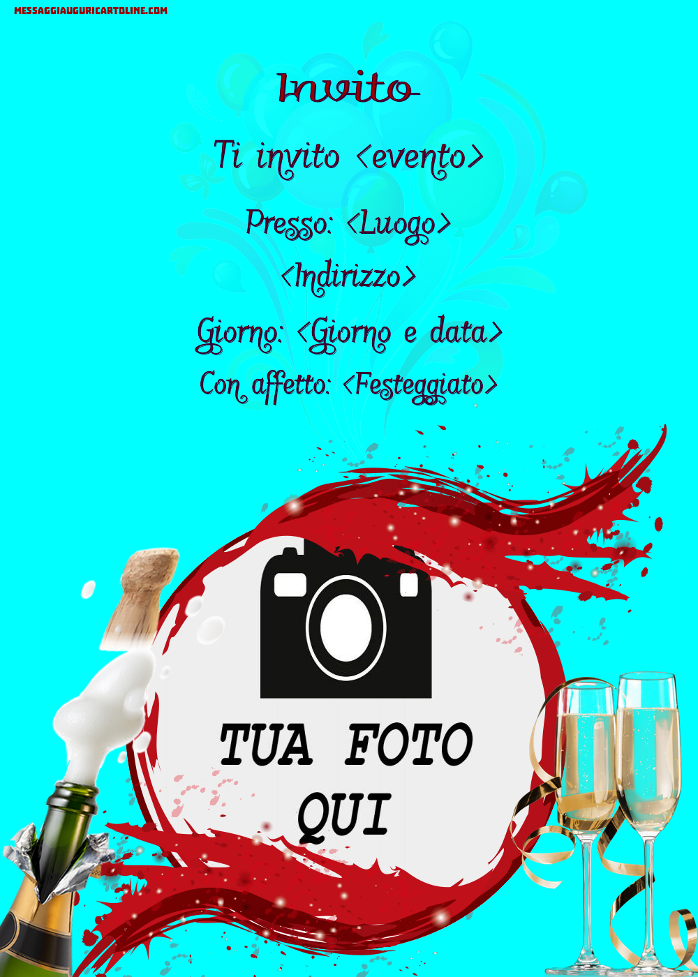 Invito con la tua foto e champagne | Crea inviti personalizzati di compleanno