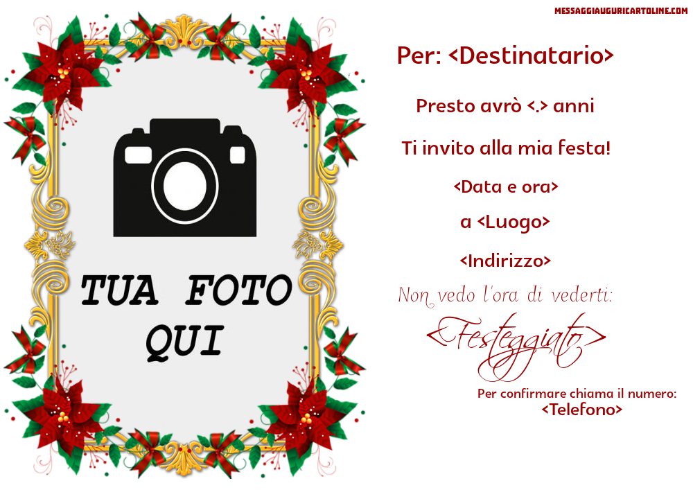 Invito con cornice per foto di rose rosse | Crea inviti personalizzati di compleanno