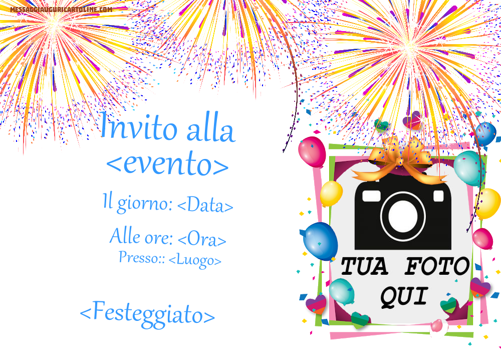 Invito con palloncini e fuochi d'artificio | Crea inviti personalizzati di compleanno