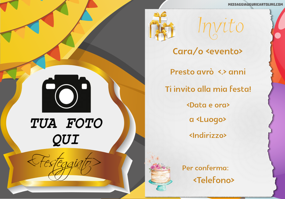 Invito personalizzato con la tua foto in una cornice | Crea inviti personalizzati di compleanno