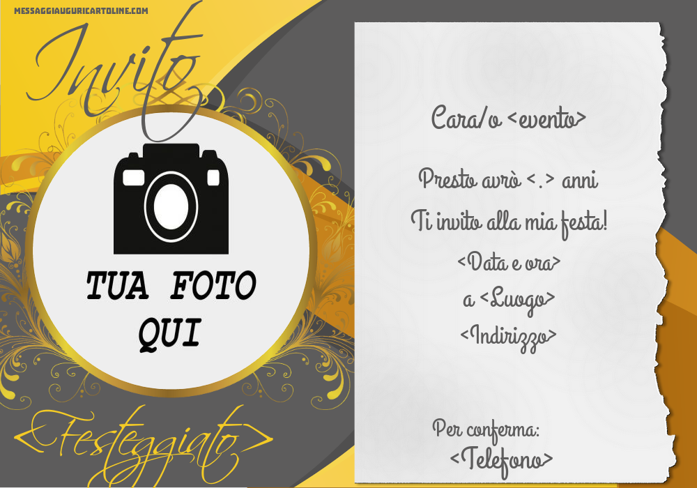 Invito personalizzato con la tua immagine in una cornice classica | Crea inviti personalizzati di compleanno