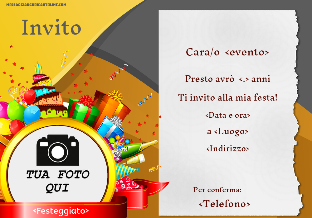 Invito personalizzato con la tua immagine in una cornice rotonda | Crea inviti personalizzati di compleanno