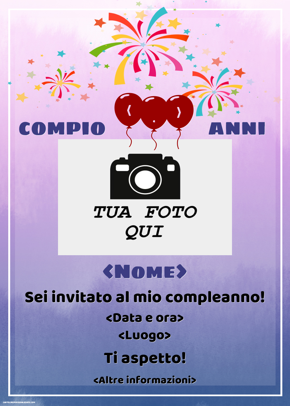Invito per uomini con cornice foto | Crea inviti personalizzati di compleanno