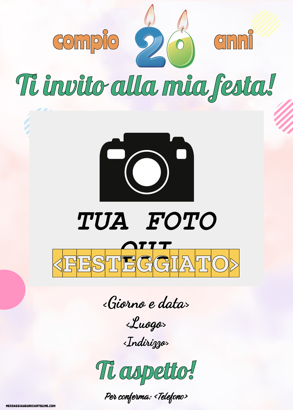 Invito con foto per 20 anni | Crea inviti personalizzati di compleanno