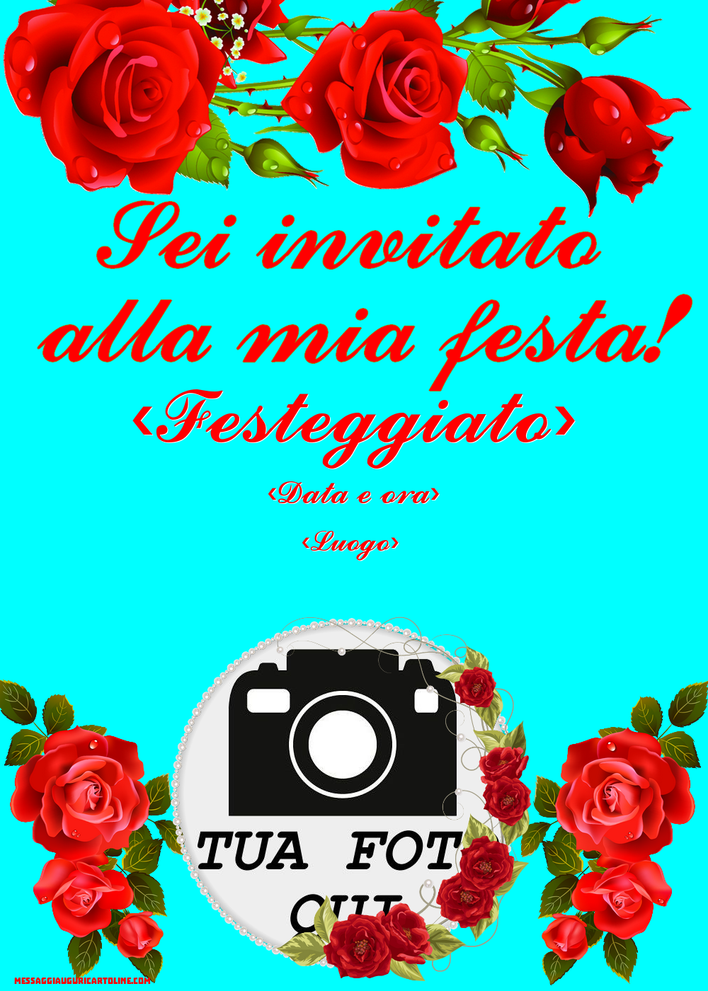 Invito personalizzato con foto e rose | Crea inviti personalizzati di compleanno