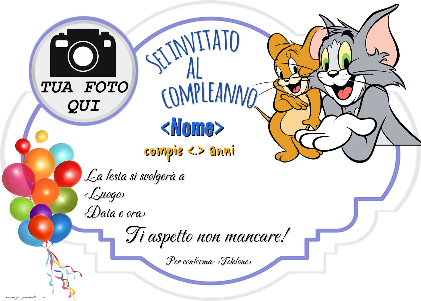 TOM E JERRY Invito Digitale Compleanno Whatsapp Personalizzato Festa - Foto 8
