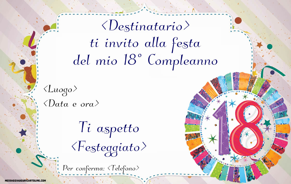 Ti invito alla festa del mio 18° Compleanno | Crea inviti personalizzati 18 anni