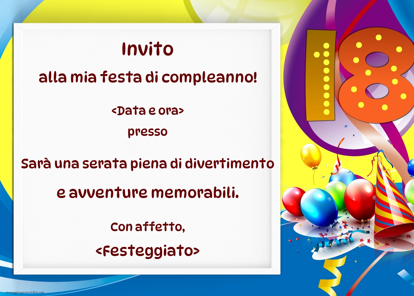 Inviti personalizzati 18 anni | cartolinepersonalizzate.com