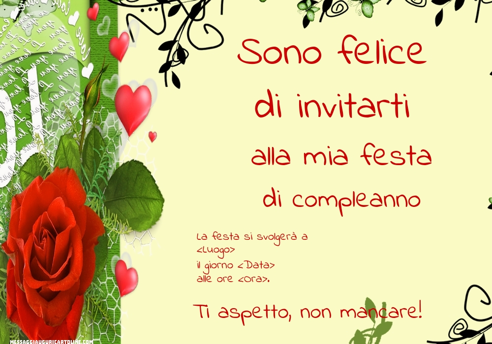 Invito classico con una rosa rossa | Crea inviti personalizzati di compleanno