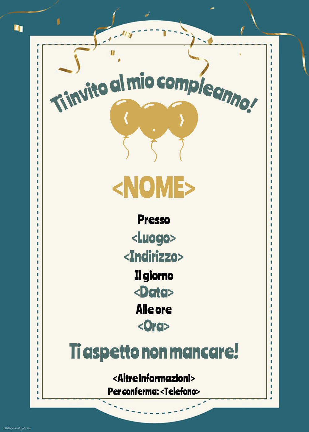 Invito classico con conferma | Crea inviti personalizzati di compleanno