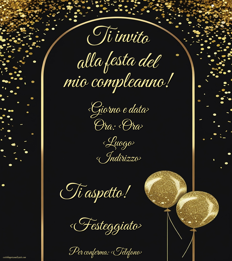 Invito elegante scritta in oro su sfondo nero | Crea inviti personalizzati di compleanno