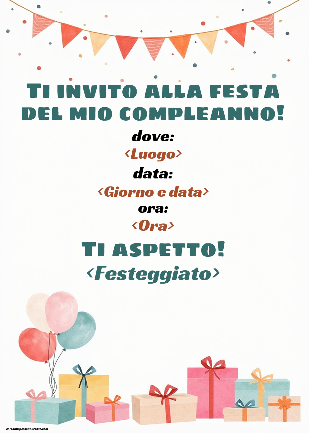 Invito verticale con palloncini e regali | Crea inviti personalizzati di compleanno
