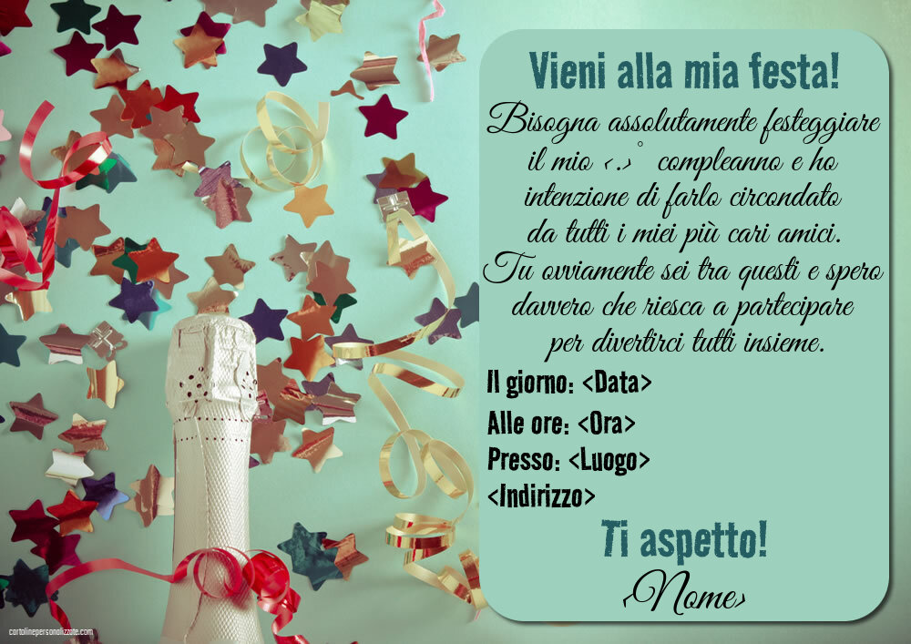 Modello di invito con champagne e coriandoli per uomini | Crea inviti personalizzati di compleanno