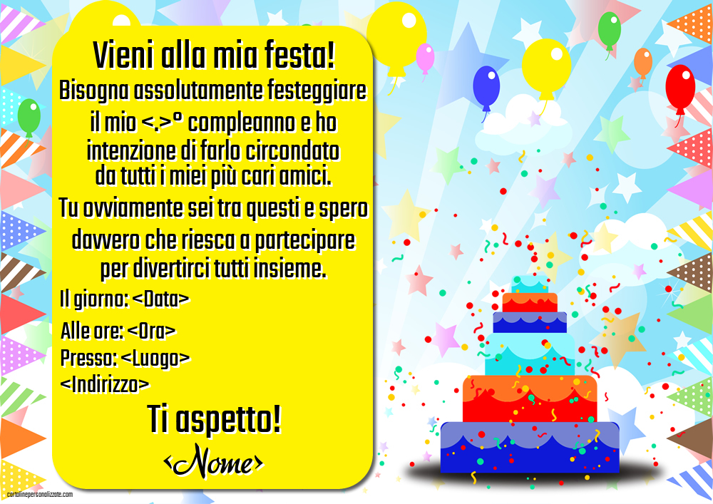 Invito con torta e coriandoli | Crea inviti personalizzati di compleanno