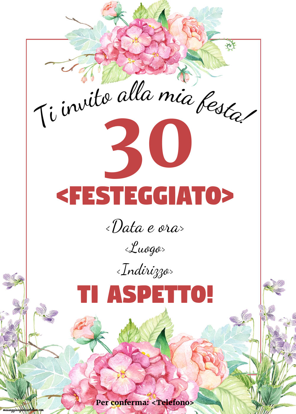 Invito con fiori per una donna di 30 anni | Crea inviti personalizzati di compleanno