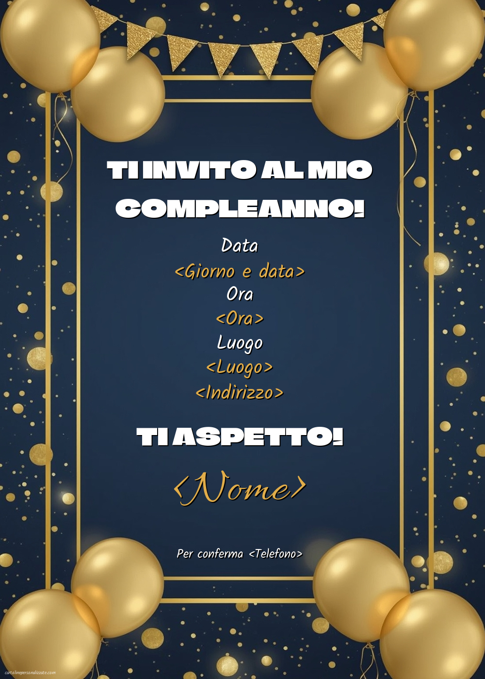 Invito digitale editabile - modello blu e oro elegante | Crea inviti personalizzati di compleanno