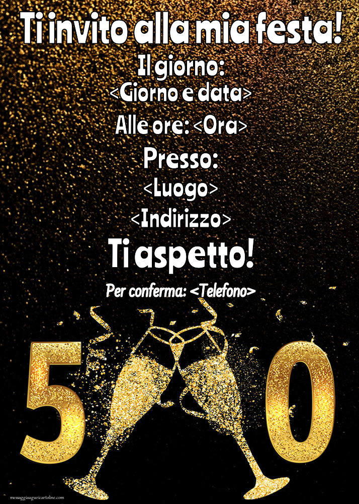 Modello invito al 50° anniversario con champagne per uomo | Crea inviti personalizzati di compleanno