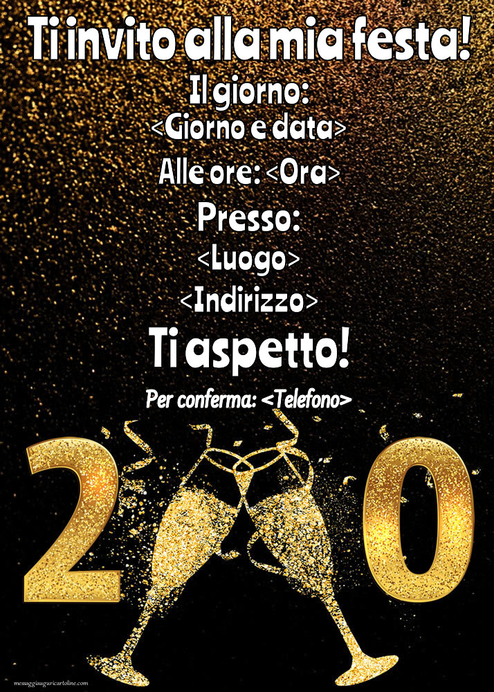 Modello invito al 20° anniversario con champagne per uomo | Crea inviti personalizzati di compleanno