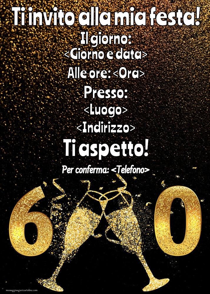 Modello invito al 60° anniversario con champagne per uomo | Crea inviti personalizzati di compleanno