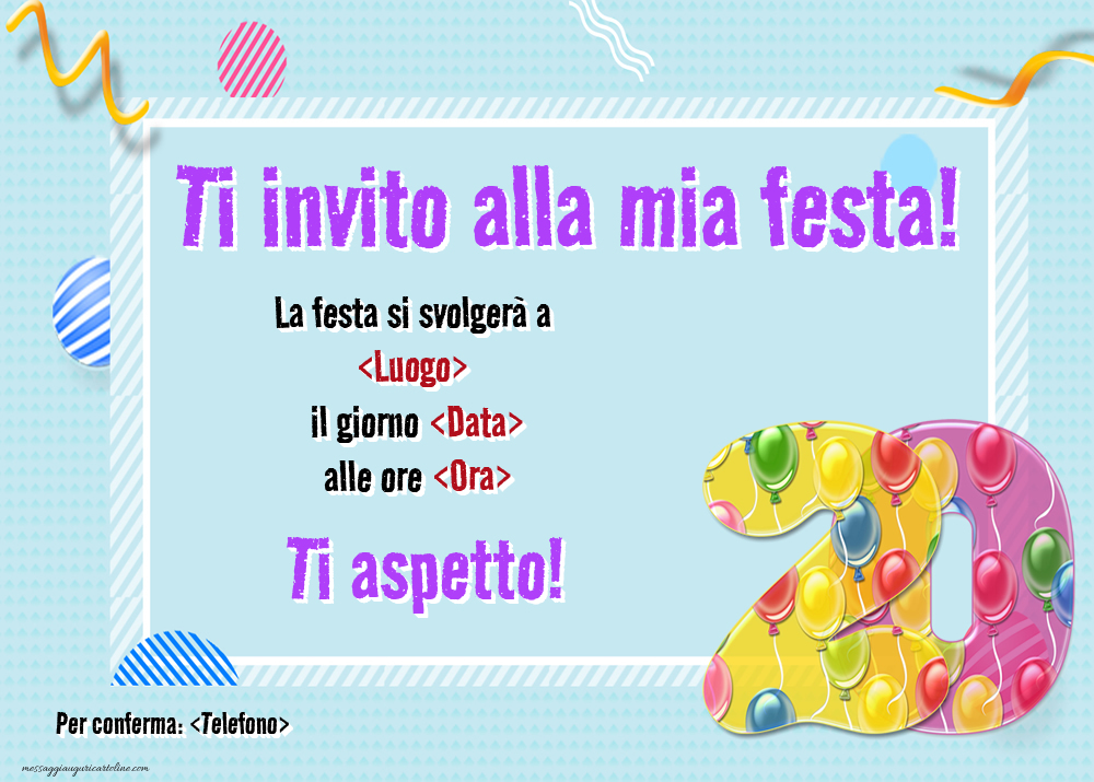 Invito modificabile online per la festa del 20 anni | Crea inviti personalizzati di compleanno