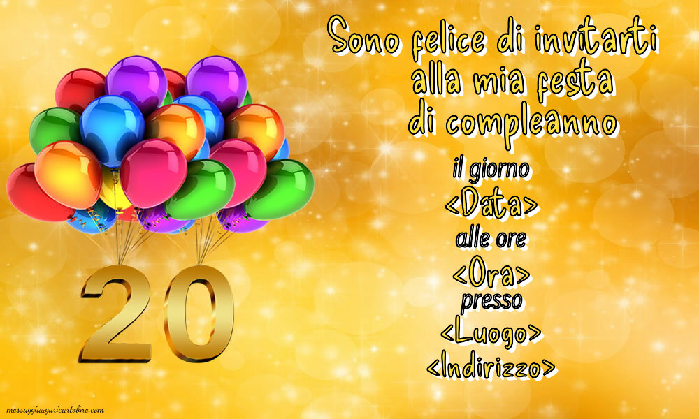 Invito 20 anni per uomo o donna modificabile online | Crea inviti personalizzati di compleanno