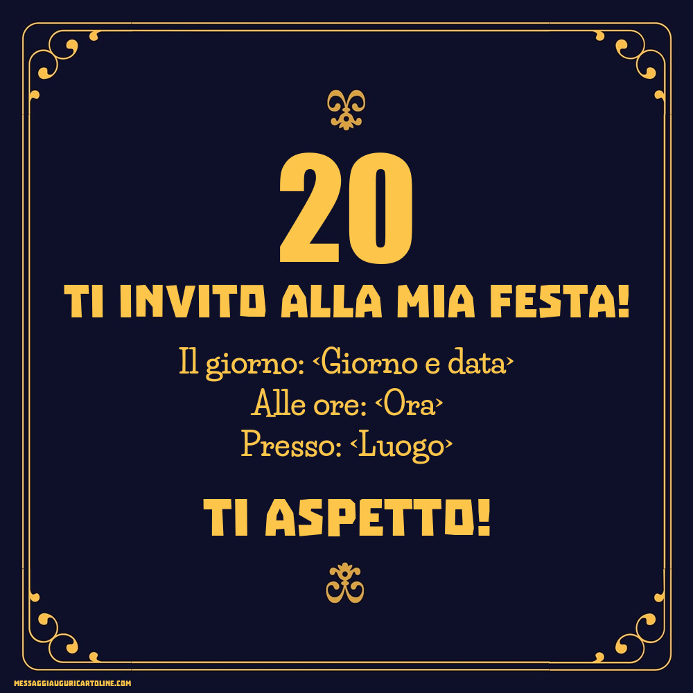Invito 20 anni modello semplice classico | Crea inviti personalizzati di compleanno