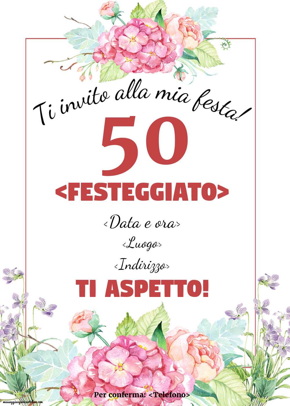 Invito con fiori per una donna di 50 anni | Crea inviti personalizzati di compleanno