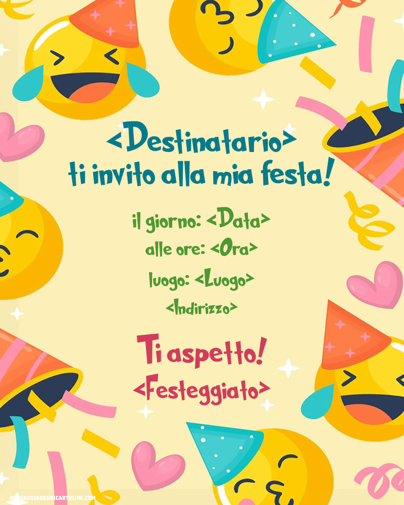Invito di compleanno modificabile online con emoticons | Crea inviti personalizzati di compleanno