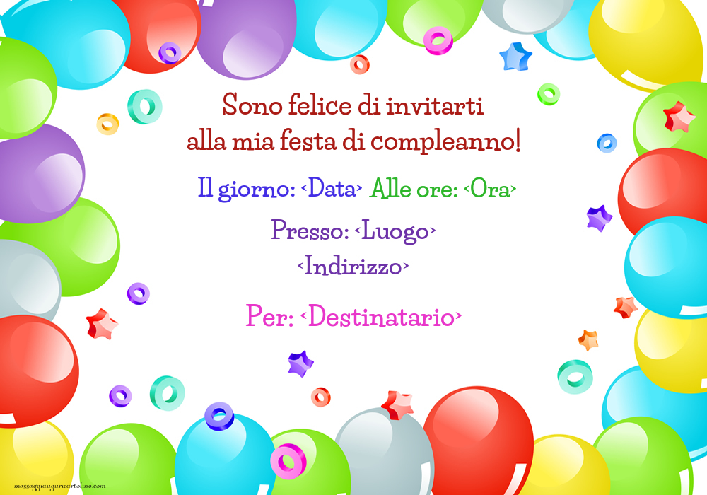 Invito con palloncini colorati per whatsapp | Crea inviti personalizzati di compleanno