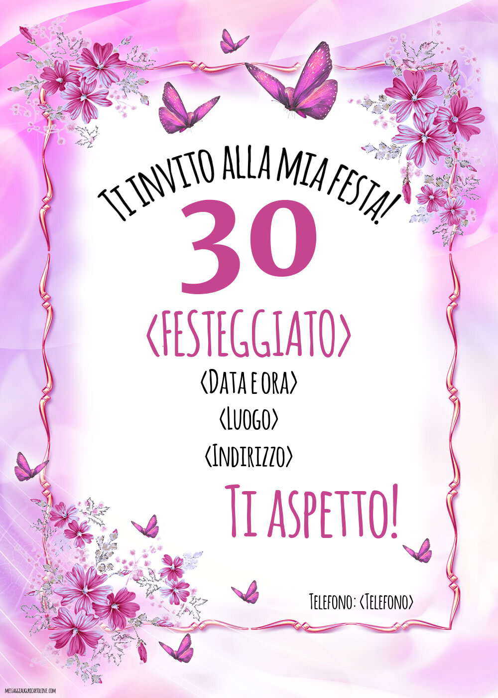 30 anni: Invito splendido con farfalle per una donna | Crea inviti personalizzati di compleanno