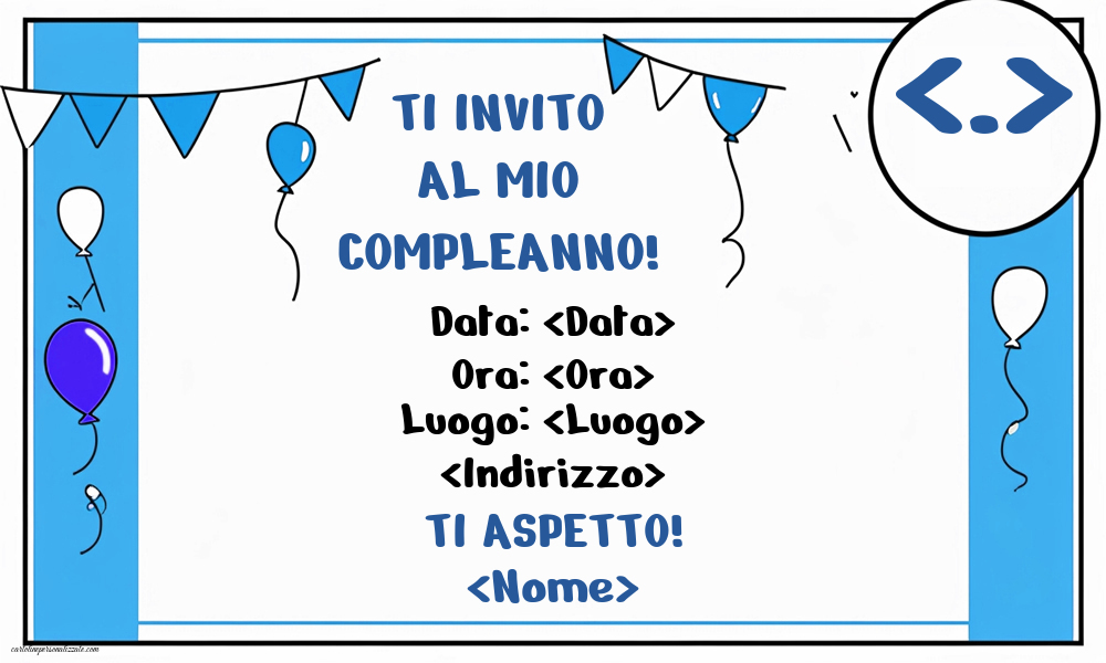Invito compleanno uomo con palloncini e decorazioni blu | Crea inviti personalizzati di compleanno