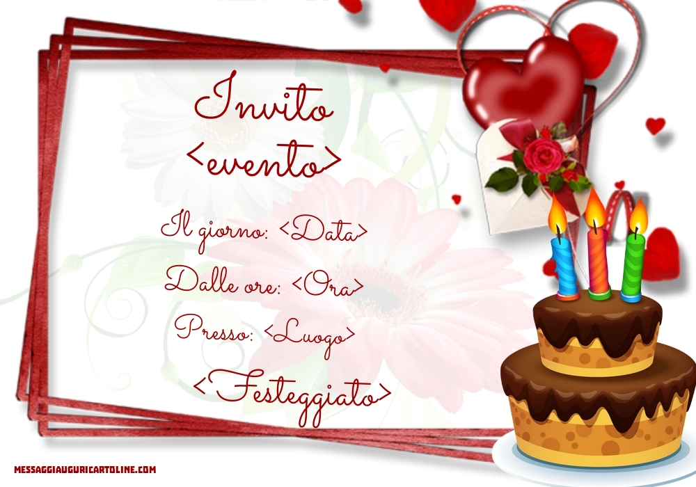 Semplice invito con torta e cuori | Crea inviti personalizzati di compleanno
