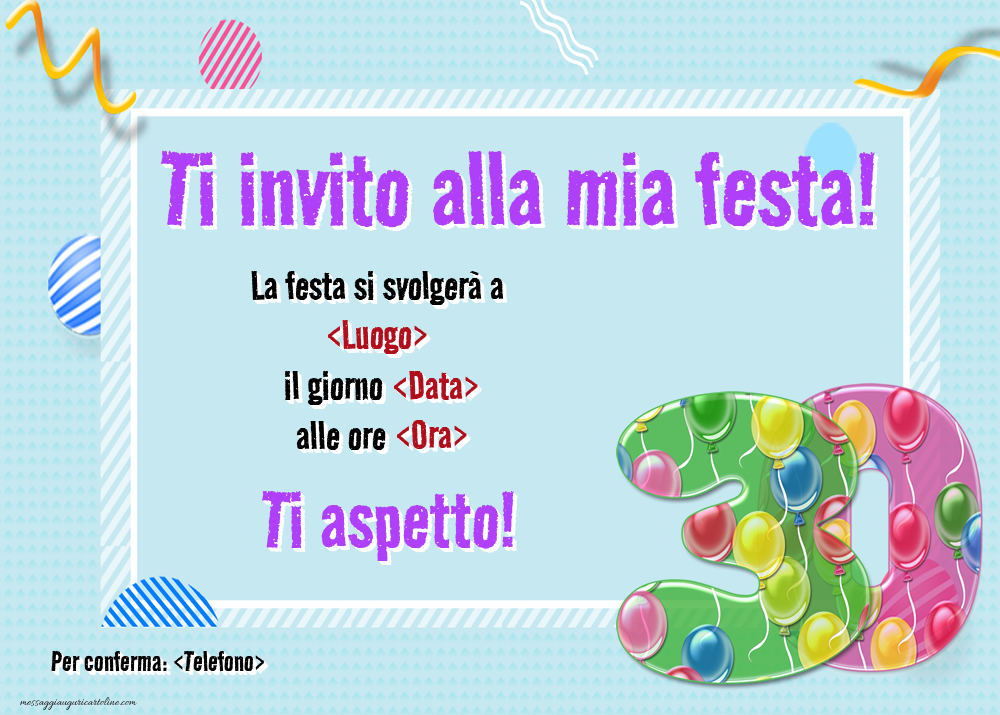 Invito modificabile online per la festa del 30 anni | Crea inviti personalizzati di compleanno