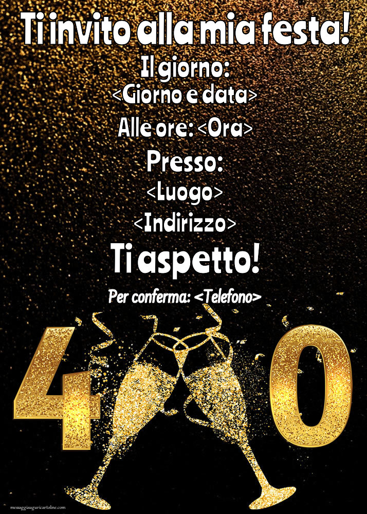 Modello invito al 40° anniversario con champagne per uomo | Crea inviti personalizzati di compleanno