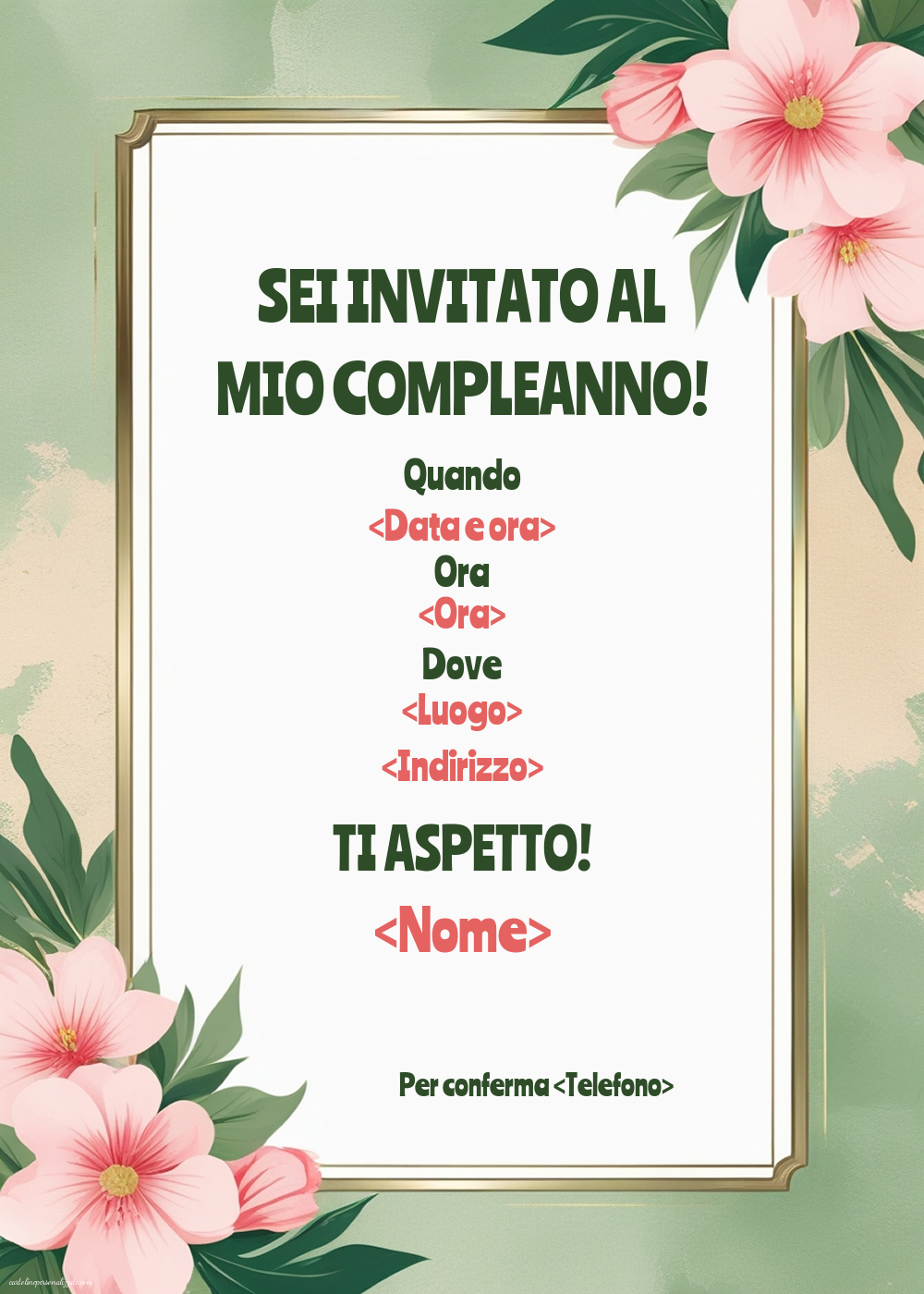 Invito compleanno donna con fiori rosa | Crea inviti personalizzati di compleanno