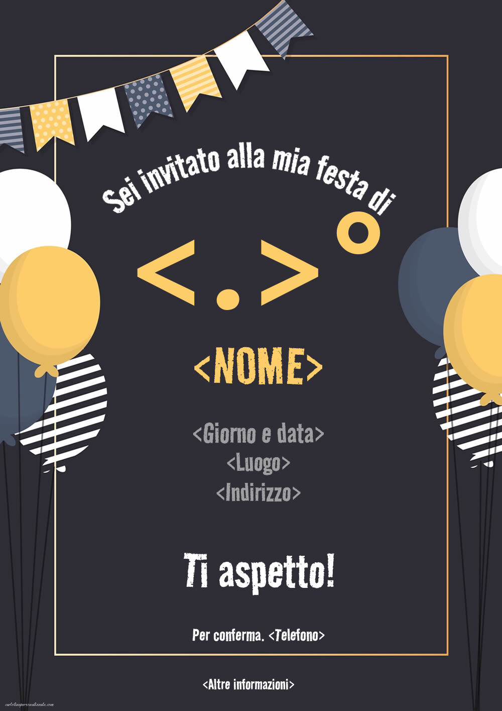 Invito con palloncini e coriandoli per uomini o donne | Crea inviti personalizzati di compleanno