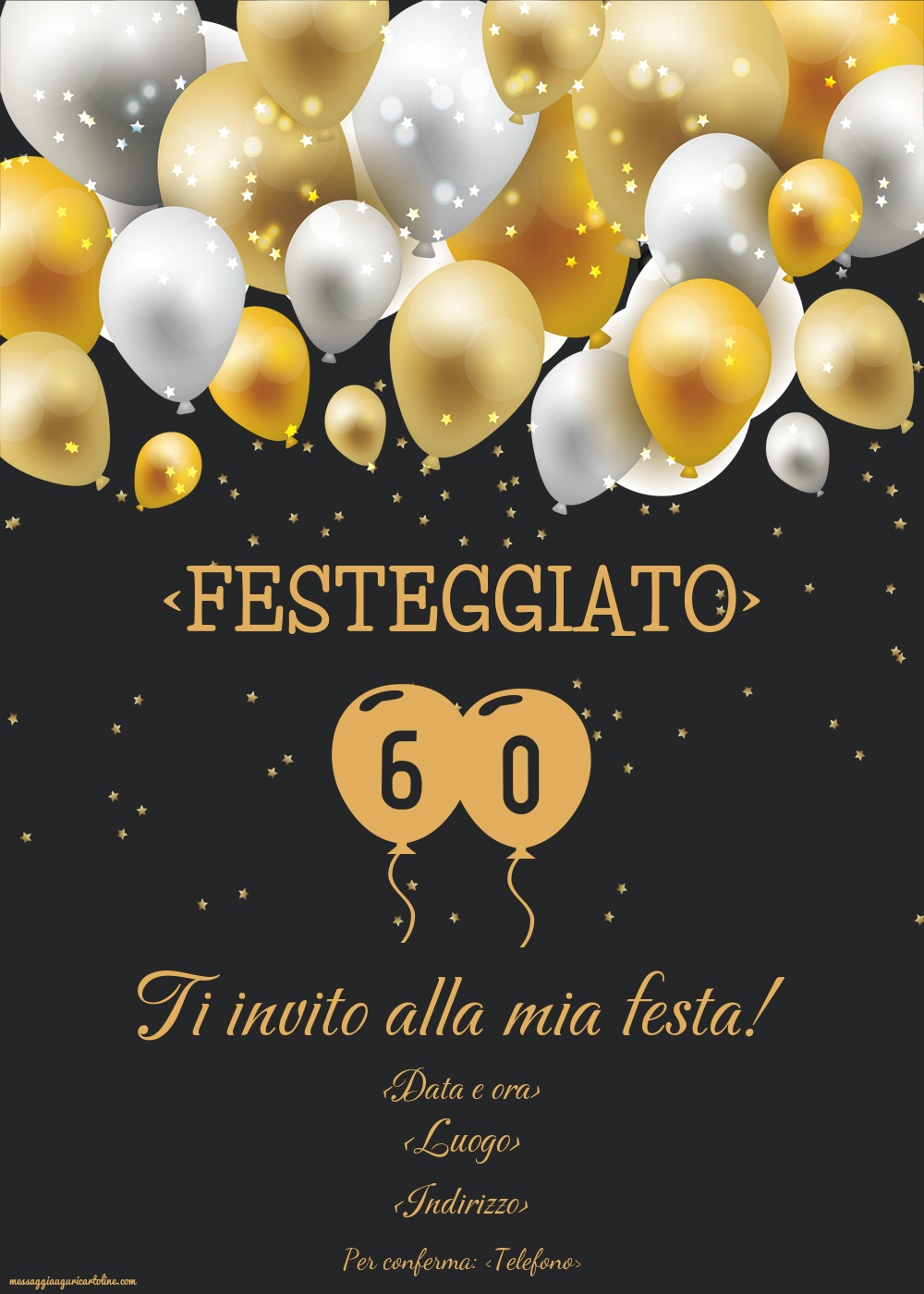Invito modificabile online per 60 anni modello Gold Party | Crea inviti personalizzati di compleanno