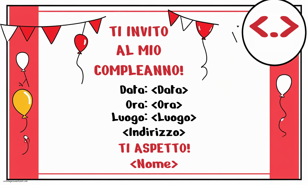 Invito compleanno donna con palloncini e decorazioni rossi | Crea inviti personalizzati di compleanno