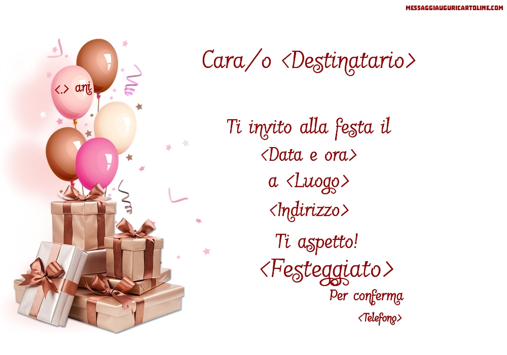 Invito personalizzato con palloncini e regali su sfondo bianco | Crea inviti personalizzati di compleanno