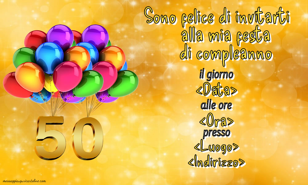 Invito 50 anni per uomo o donna modificabile online | Crea inviti personalizzati di compleanno