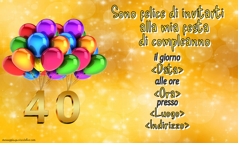 Invito 40 anni per uomo o donna modificabile online | Crea inviti personalizzati di compleanno