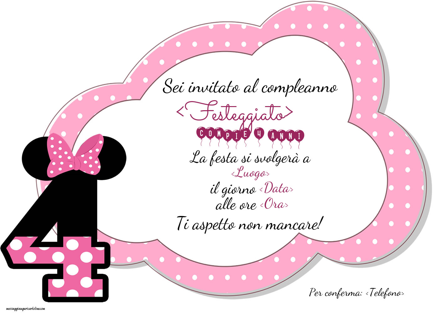 Invito compleanno 4 anni bambina | Crea inviti personalizzati di