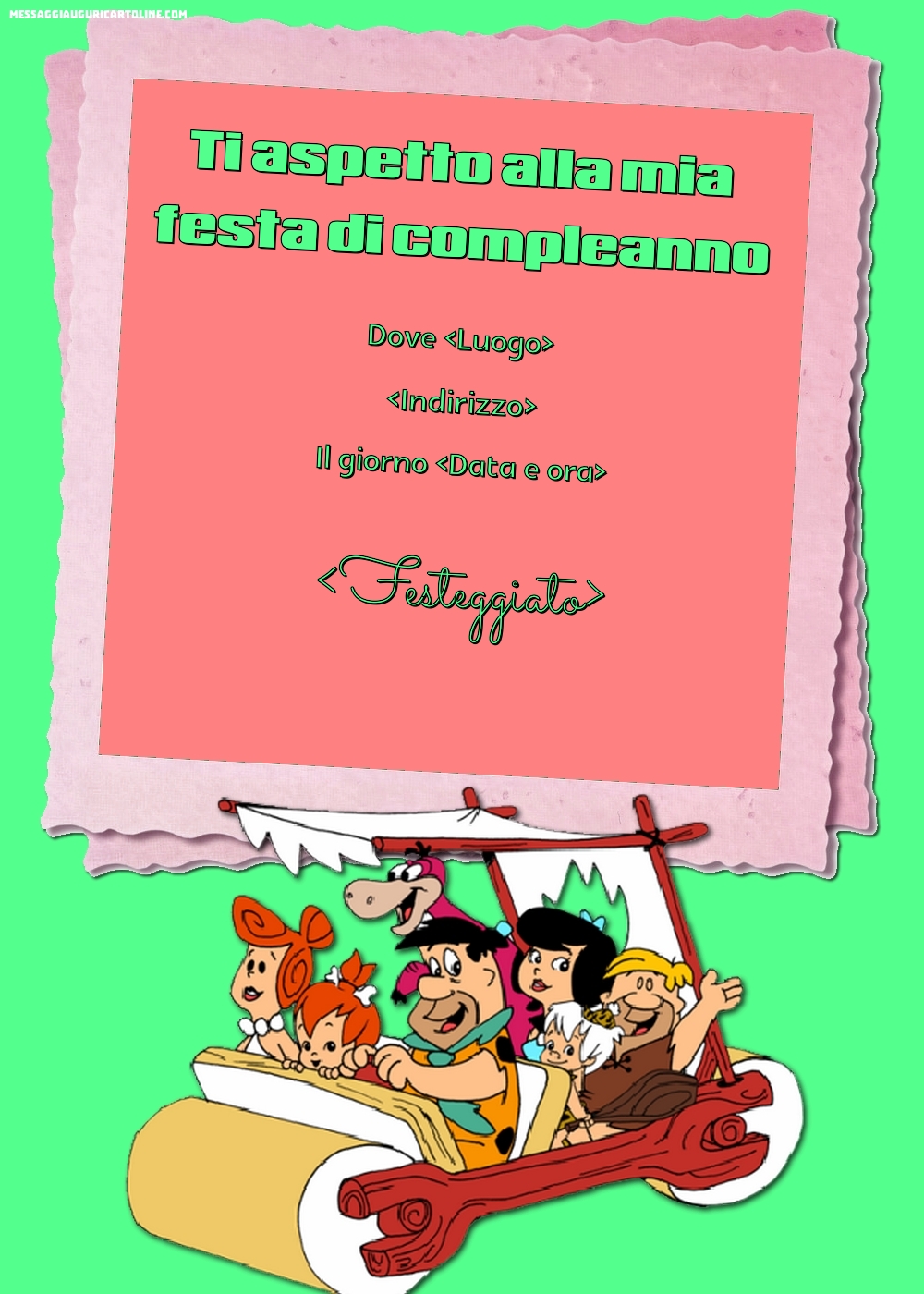 Invito alla festa con la famiglia Flintstone | Crea inviti personalizzati di compleanno per bambini