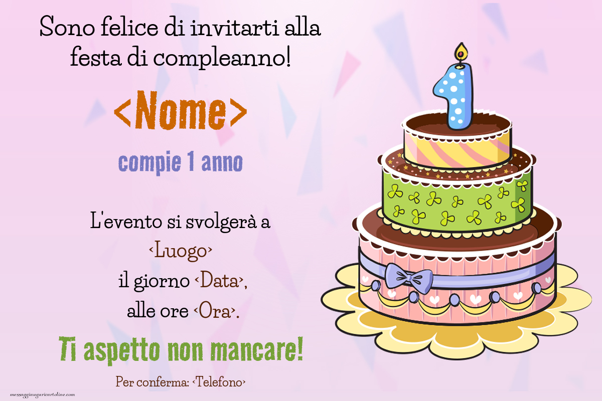 Invito per 1 anno di compleanno con torta e candela | Crea inviti personalizzati di compleanno per bambini