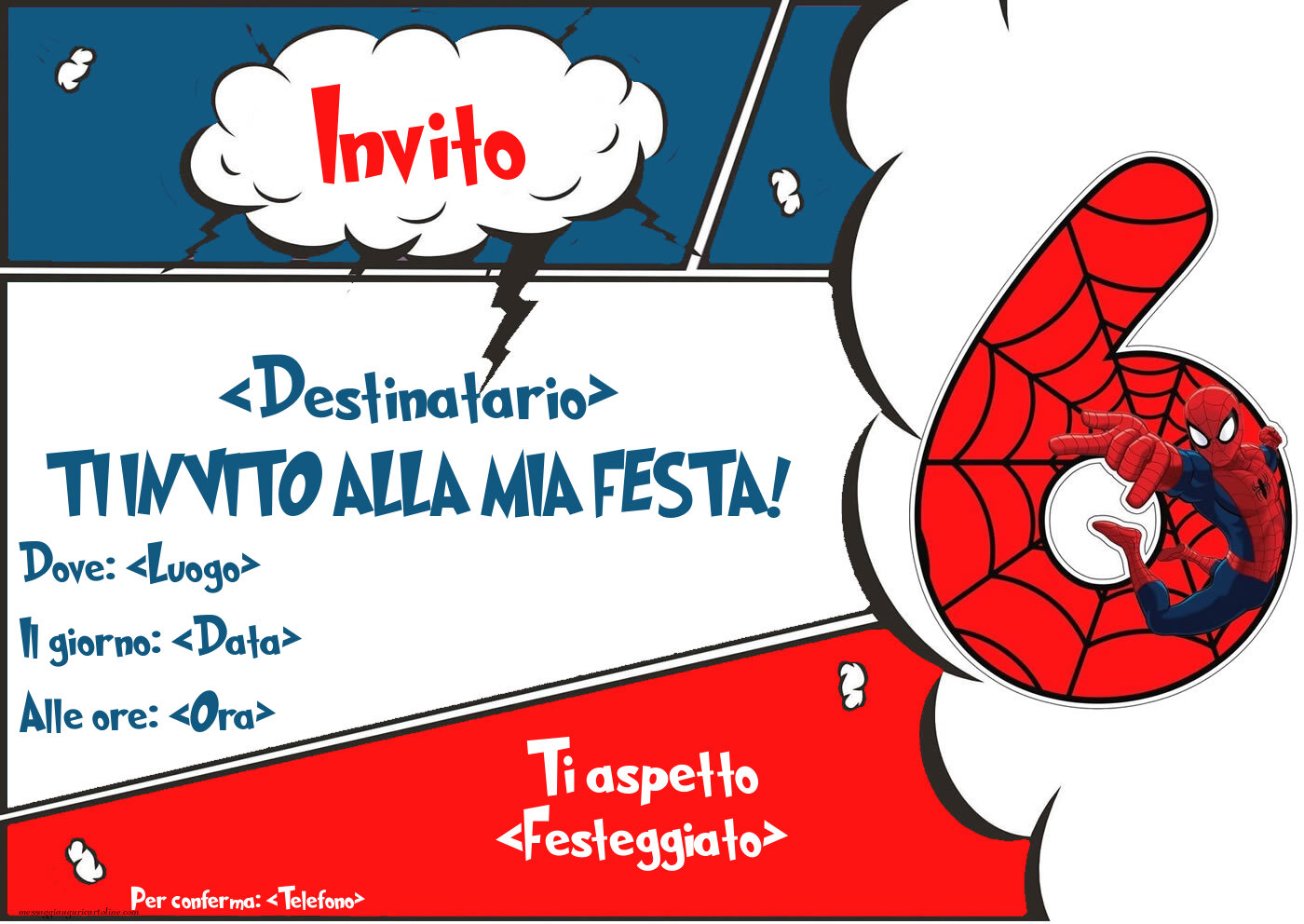 Invito festa di 6 anni con tema Spiderman | Crea inviti personalizzati di compleanno per bambini