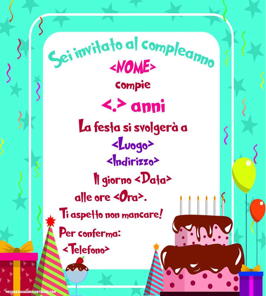 Biglietto di invito con torta e palloncini | Crea inviti personalizzati di compleanno per bambini