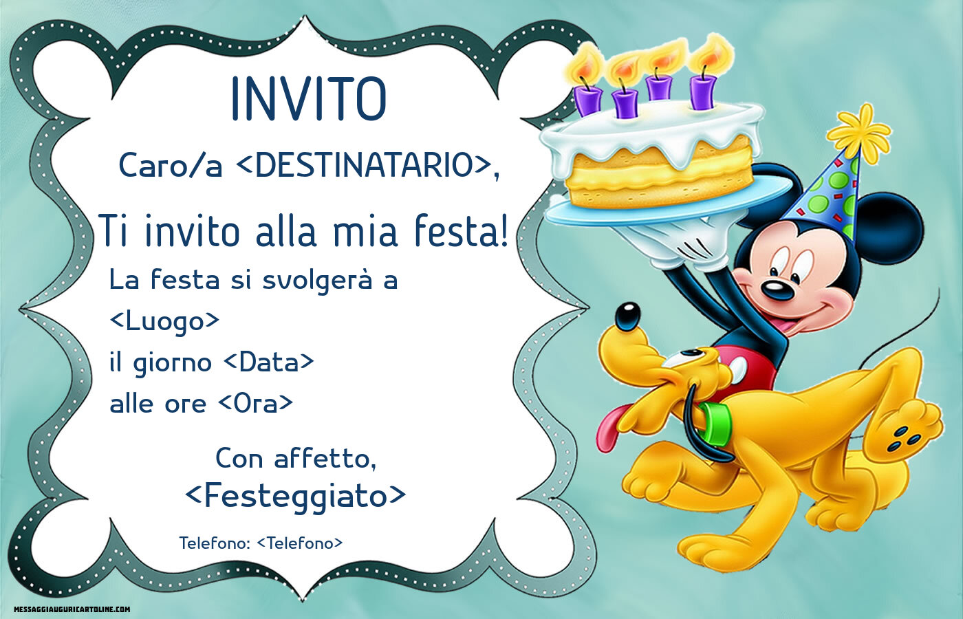 Biglietto di invito con Mickey Mouse e Pluto | Crea inviti personalizzati di compleanno per bambini