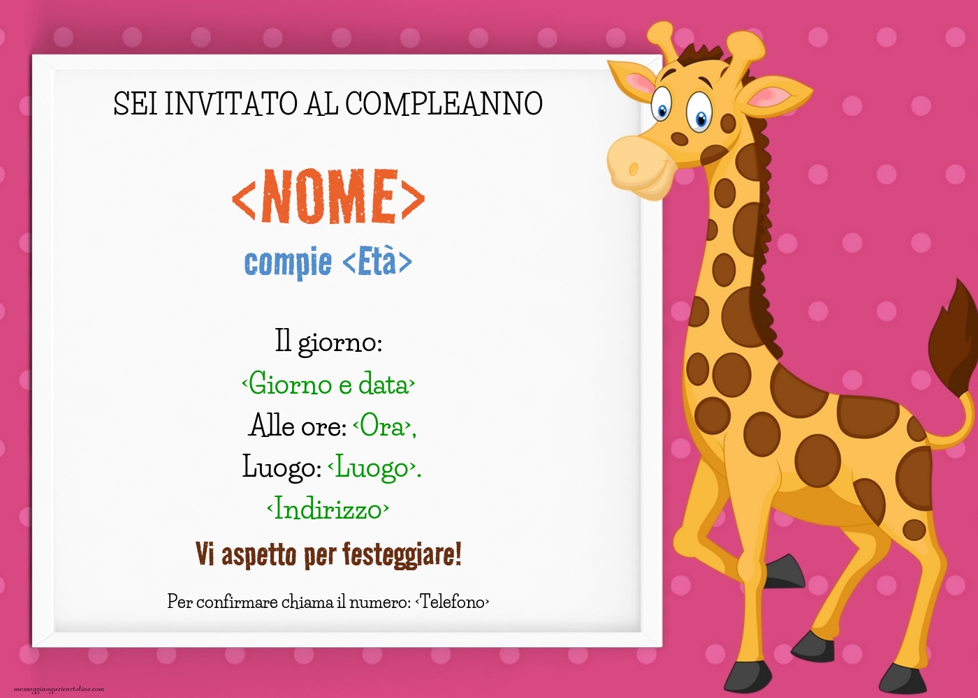 Invito con giraffa su sfondo rosa | Crea inviti personalizzati di compleanno per bambini